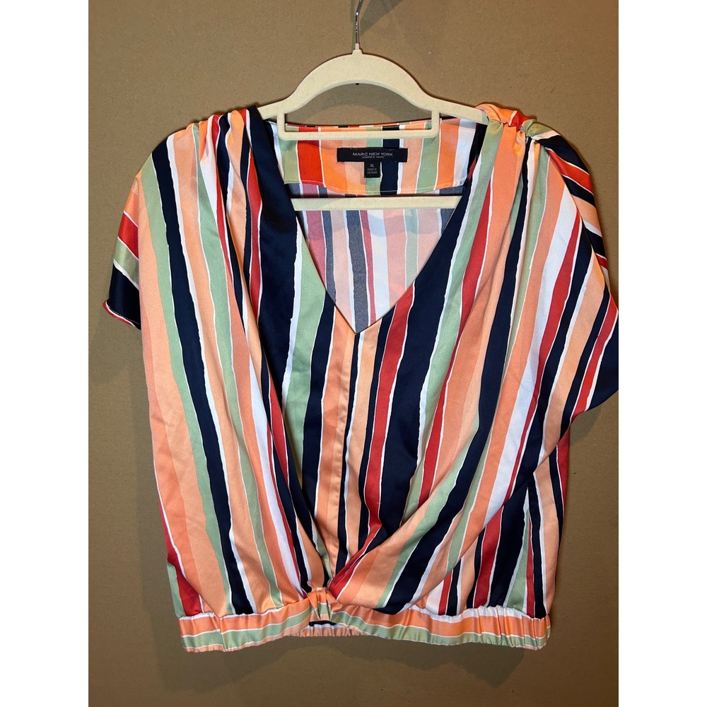 Marc New York Stripe V-Neck Top Womens XL Multi Color Excellent Surplice Blouson